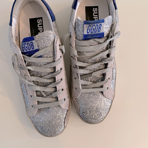 NEW: Golden Goose Superstar Sneaker // Silver Sparkle/Blue / Size IT40 / US10 - Picture 2 of 6
